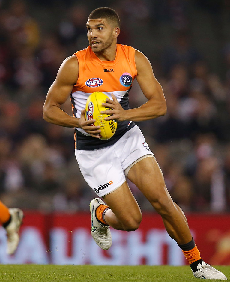 AFL 2015 Rd 01 - St Kilda v GWS Giants Curtly Hampton of the Giants in action during the 2015 AFL Round 01 match between the St Kilda Saints and the GWS Giants at Etihad Stadium, Melbourne on April 04, 2015. (Photo: Michael Willson/AFL Media)